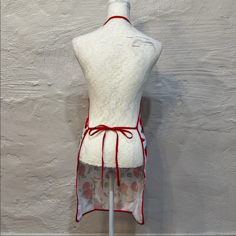 One Size Full Apron with Apples Butterflies and Garden Theme Red and White NWOT